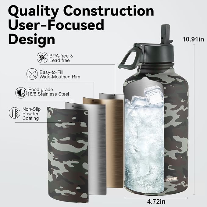 KXIAOCHEN Insulated Water Bottle, Stainless Steel Water Bottle, 2 Lids - Image 5