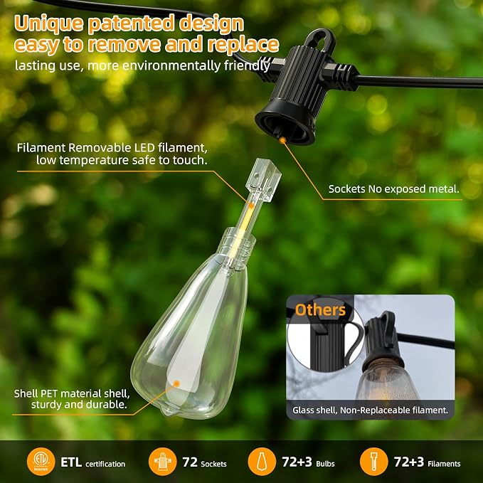 FOOMAN LED Outdoor String Lights, 150FT Outside Waterproof Patio Lights - Image 2