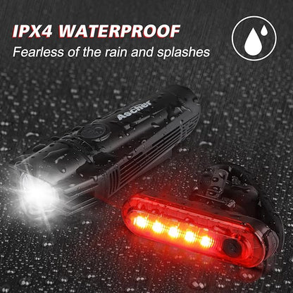 Ascher Ultra Bright USB Rechargeable Bike Light Set, Powerful Bicycle Front - Image 5