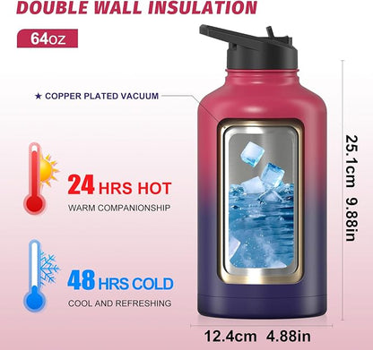 64oz Insulated Water Bottle, BPA Free&Leak Proof, Half Gallon Stainless Steel - Image 2