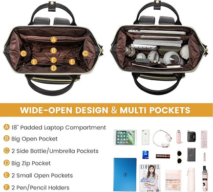 LOVEVOOK Leather Backpack for Women, 18 inch Leather Laptop Backpacks Women - Image 2