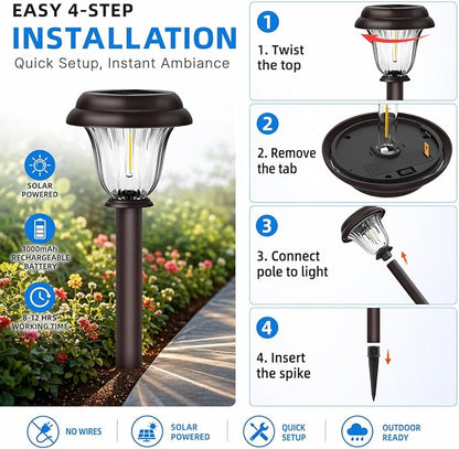 DERAYSION 8 Pack Solar Lights Outdoor, Stainless Steel Glass Solar Pathway - Image 7