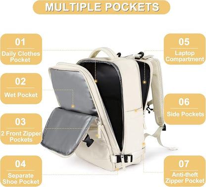 Beige Large Travel Backpack For Women Men Airline Approved Personal Item - Image 3
