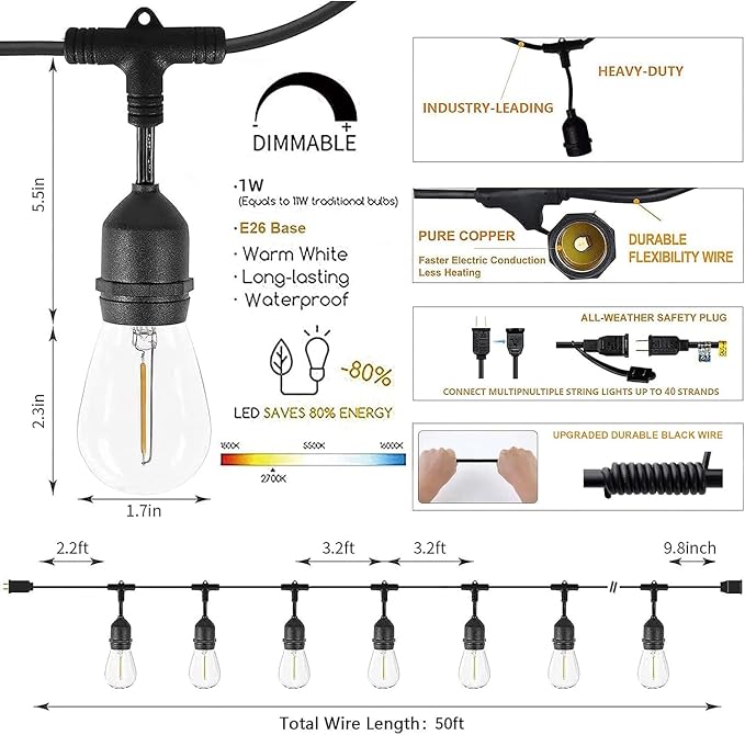 Svater Outdoor String Lights Led 105FT, Commercial Grade Patio Light - Image 6