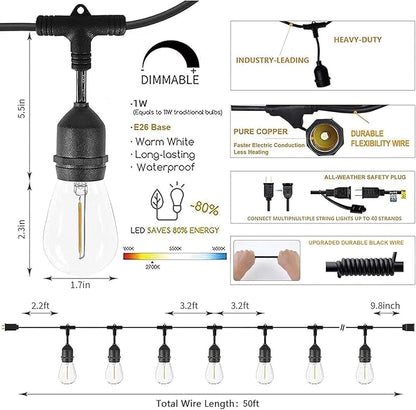 Svater Outdoor String Lights 150FT, E26 Socket, 1 Watt Dimmable 2700K Warm White - Image 7