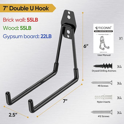 TICONN 2 Pack Heavy Duty Garage Hooks, Steel Utility Wall Storage Hooks - Image 4