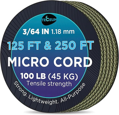 TECEUM Micro Paracord – 1.18 mm X 125 ft – Micro Utility Cord – Thin Braided by TECEUM