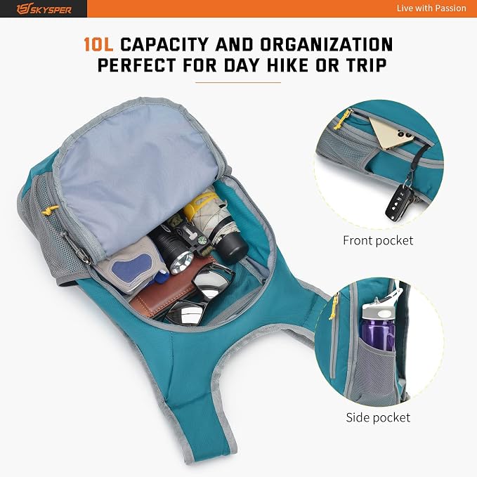 SKYSPER Small Daypack 10L Hiking Backpack Packable Lightweight Travel Day Pack - Image 3