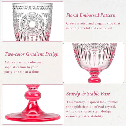 XUWAIDSGN 24Pcs Plastic Vintage Wine Glasses 13.5oz Reusable Embossed Goblet - Image 6