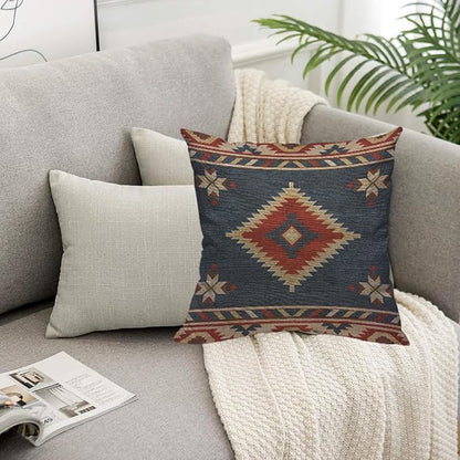 TKS MITLAN Southwest Diamond Blue Red Pillow Covers 18 x 18 Inch Indian Style - Image 5