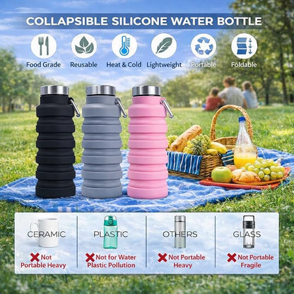 Collapsible Water Bottles, 16oz Capacity Portable Reusable Silicone Water Bottle - Image 3