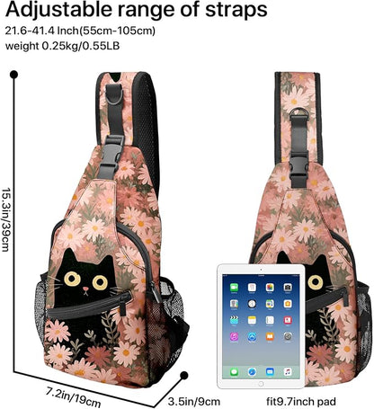 FyLybois Cat Sling Bag for Women Lightweight Crossbody Backpack Casual Daypack - Image 5