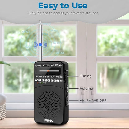 PRUNUS NOAA Weather Radio AM FM, Battery Powered Radio by AA, Transistor Radios - Image 5