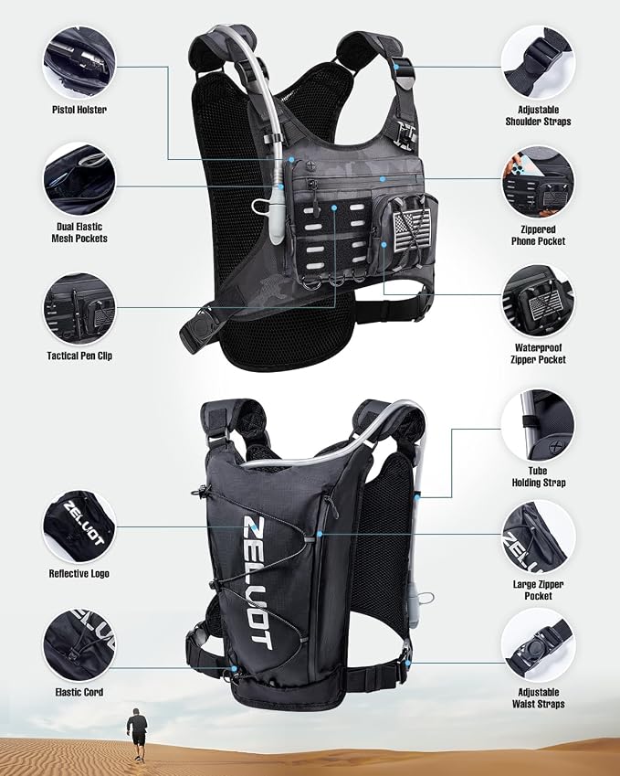 Zelvot Running Vest with 2L Water Bladder, Hydration Backpack, U.S. Original - Image 4