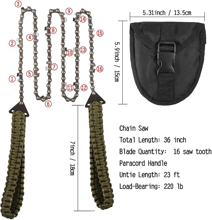 Pocket Chainsaw with Paracord Handle 36 Inches 16 Teeth Long Chain Hand Saw - Image 2