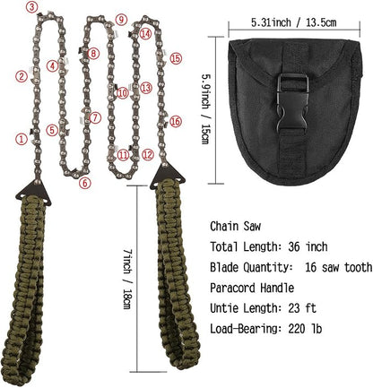 Pocket Chainsaw with Paracord Handle 36 Inches 16 Teeth Long Chain Hand Saw - Image 2