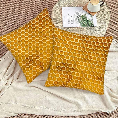 Bee Honeycomb Throw Pillow Covers 18x18 Yellow Honey Abstract Set of 2 Pillow - Image 3