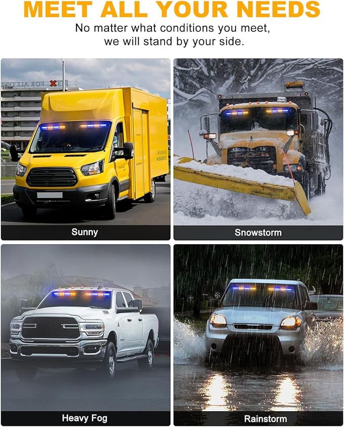 HLauto 6Z4J Emergency Dash Strobe Lights: 2x16.8 inch Blue Amber Safety Lights - Image 6