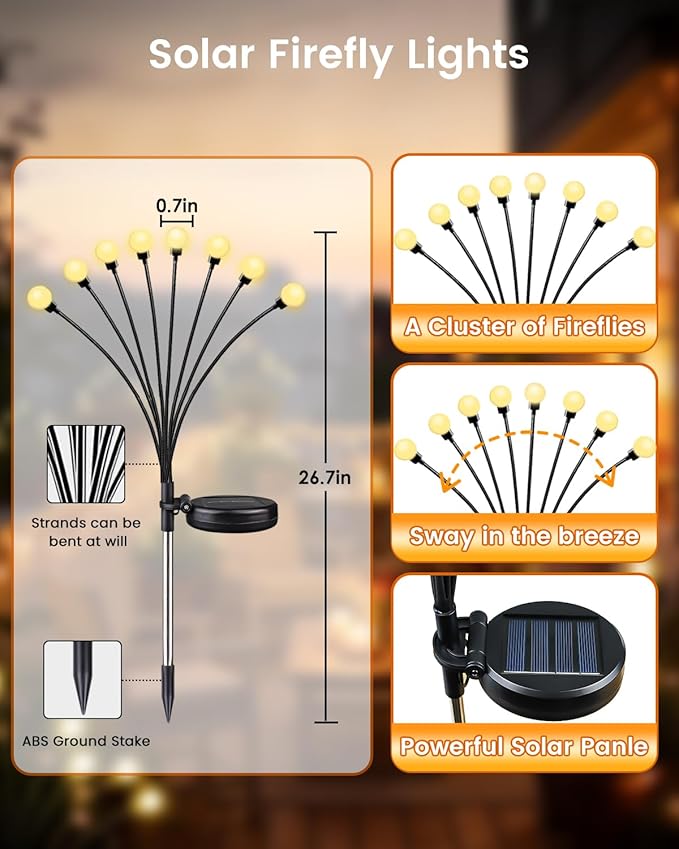 OZS 6 Pack Total 48 LED Solar Garden Lights Fairy Outdoor - Image 5