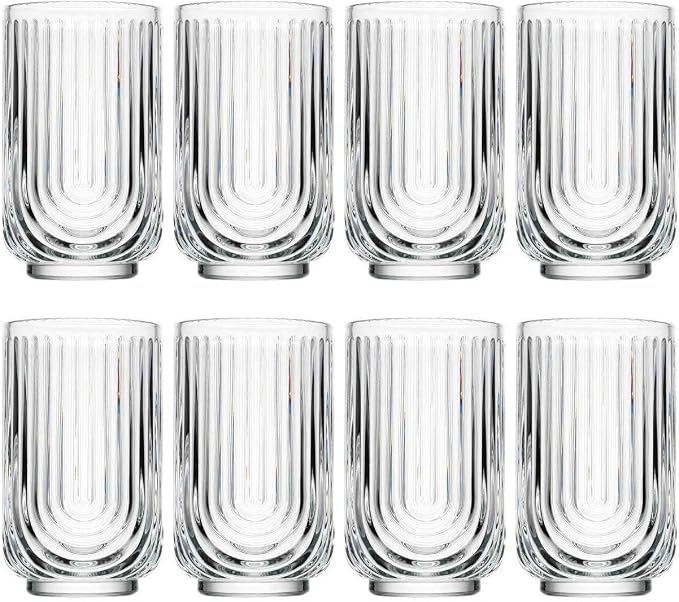 Glaver's Drinking Glasses Set of 8. 17oz Vintage Drinking Cups. Ripple Cocktail - Image 7