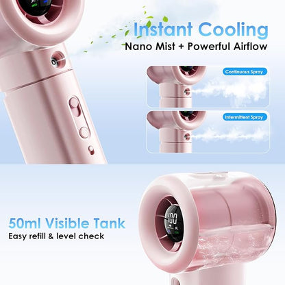 Portable Misting Fan Handheld Powerful Turbo Fan, 100 Speeds, 6000mAh - Image 3