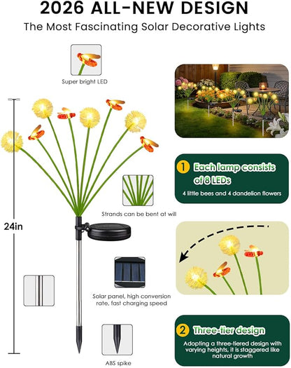 Solar Garden Lights Outdoor, Solar Swaying Dandelion Bee Lights Waterproof - Image 3
