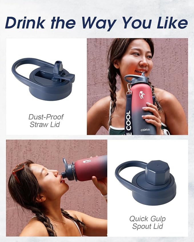 Coolflask Water Bottle with Straw, 40 oz Insulated Metal Water Flask with Straw - Image 4