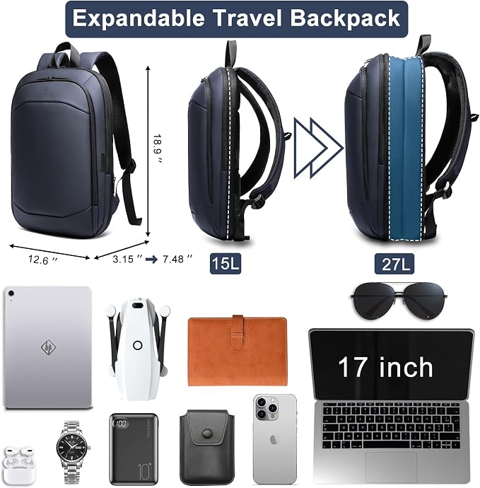 Business Backpack 17 Inch Slim Expandable Waterproof Travel Laptop Backpacks - Image 3