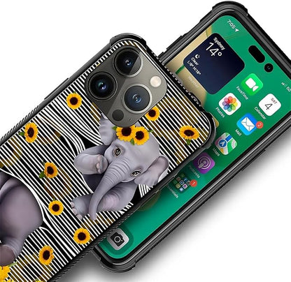 for iPhone 12 Pro Max Case, Cute Little Elephant Sunflower White Line Art - Image 4