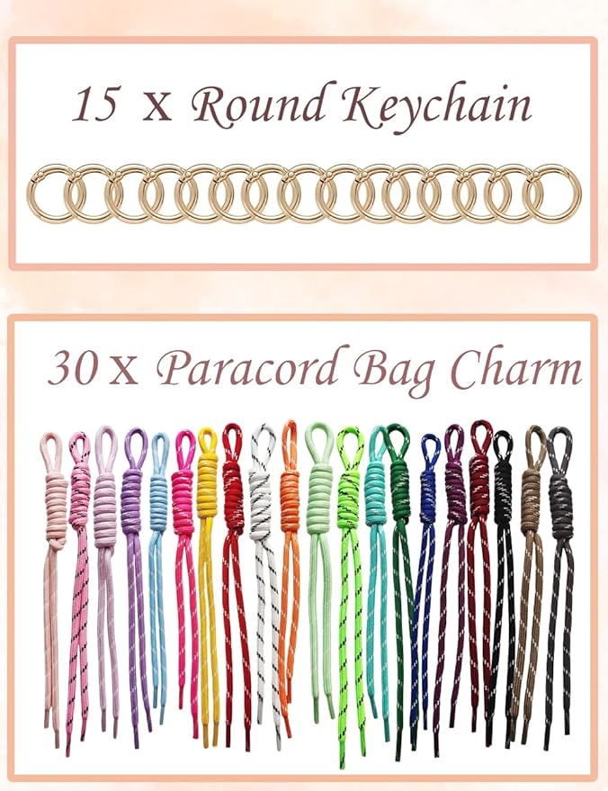 8/13/18/20/30 Pack Paracord Keychain Rope Bag Charms Colorful Braided Charms - Image 3