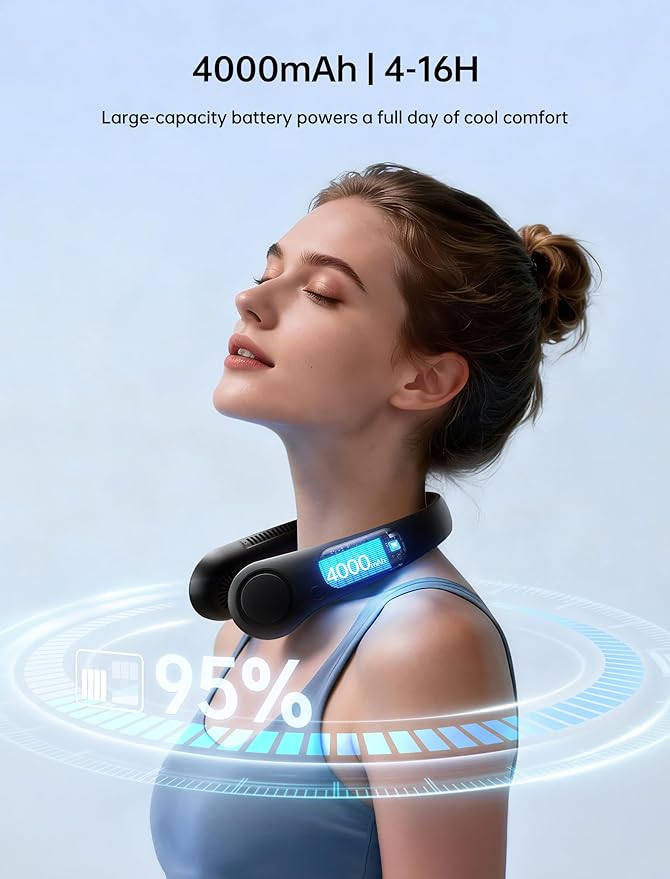 JISULIFE Portable Neck Fan, Hands-Free Bladeless, 5 Speeds, 4000 mAh Battery - Image 5