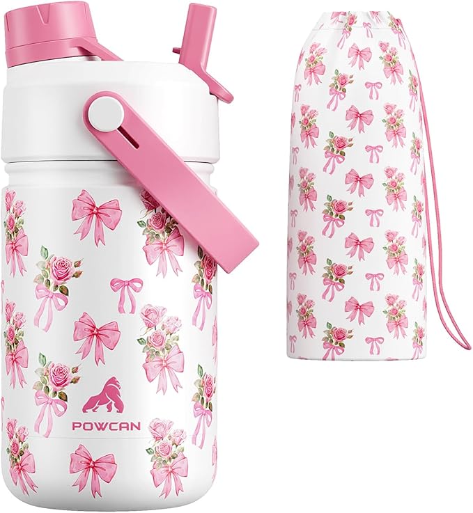 12 oz Insulated Girls Water Bottle: Spill-Proof, Stainless Steel Cup by POWCAN