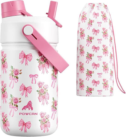 12 oz Insulated Girls Water Bottle: Spill-Proof, Stainless Steel Cup by POWCAN