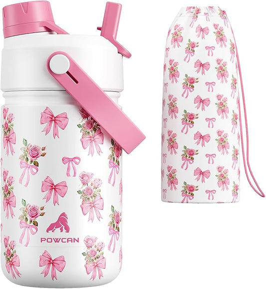 12 oz Insulated Girls Water Bottle: Spill-Proof, Stainless Steel Cup by POWCAN