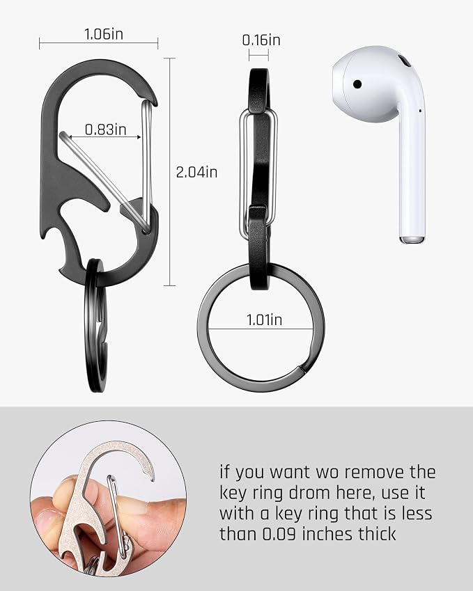 TISUR Titanium Carabiner Keychain Clip, Anti-Lost Key Ring Holder, Self-Locking - Image 2