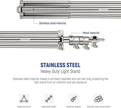 NEEWER 7.2ft/2.2m Stainless Steel Light Stand, Spring Cushioned Heavy Duty - Image 7