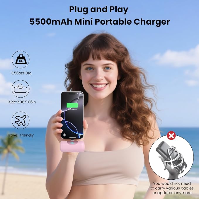Mini Portable Charger for iPhone 17, 5500mAh LCD Display USB C Power Bank - Image 3