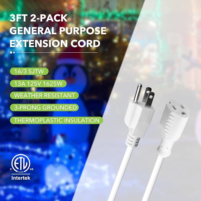 BN-LINK 3 Ft Outdoor Extension Cord 16/3 SJTW General Purpose Power Cord - Image 4