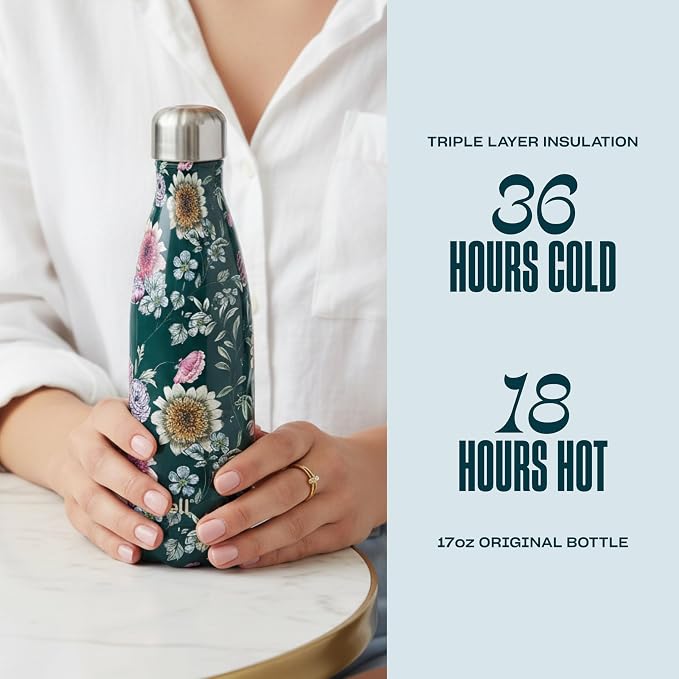 S'well Stainless Steel Water Bottle, Midnight Botanical, Triple Layered Vacuum - Image 2