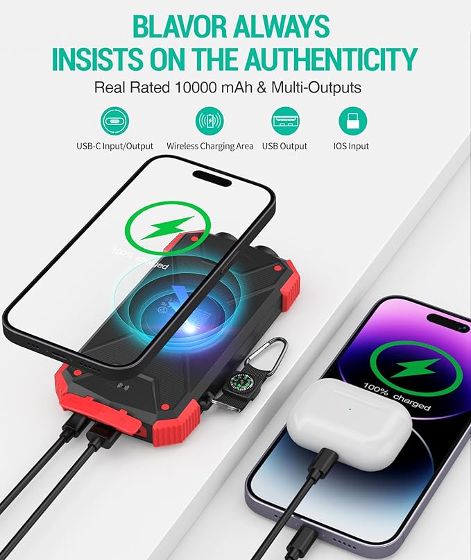 BLAVOR Solar Power Bank 10, Portable Wireless Charger, 20W Fast Charging - Image 5