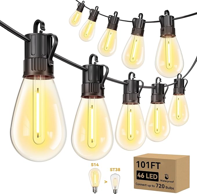Minetom 101FT Outdoor String LED Patio Lights Waterproof, 46 Shatterproof S14 by Minetom