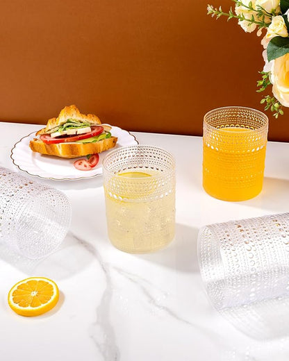 YOUBET 24PCS Plastic Hobnail Drinking Glasses - 14 Oz Clear Vintage Glasses - Image 6