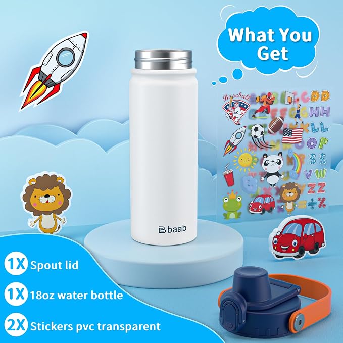 baab 18oz Kids Water Bottle, Insulated Kids Water Bottle - Image 8