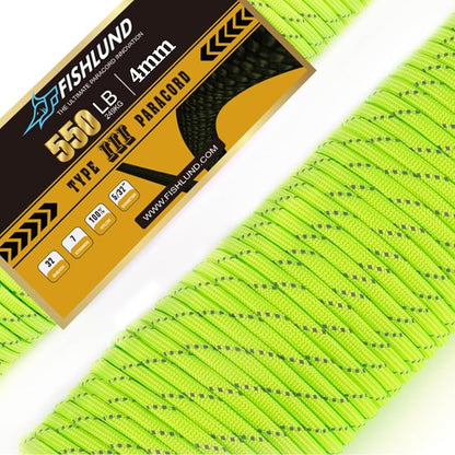 Reflective Paracord 550 lb, 7 Strand Paracord Rope 100ft 4mm, Nylon Parachute by FISHLUND