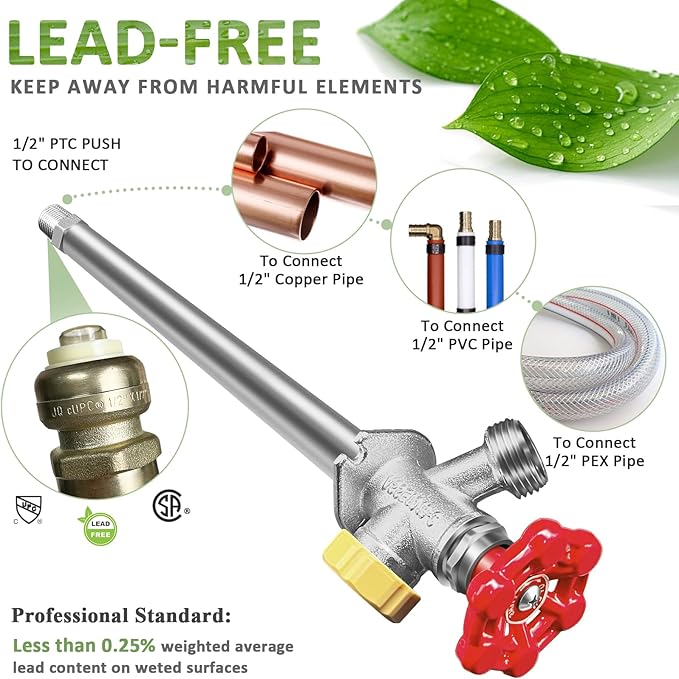 12inch Anti-Siphon Frost Free Sillcock, No Lead Brass Frost Proof Outdoor - Image 6