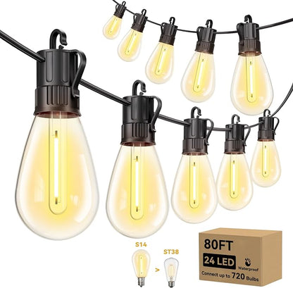 Minetom 80FT Outdoor String LED Patio Lights Waterproof, 24 Shatterproof S14 by Minetom