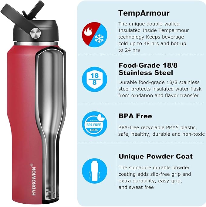 HYDROWION Water Bottle Stainless Steel, Vacuum Insulated Leak Proof Tumbler 32oz - Image 3
