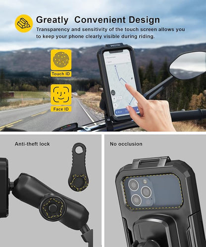iMESTOU Waterproof Rearview Mirror Phone Mount, Motorcycle 1" Ball Phone Holder - Image 2
