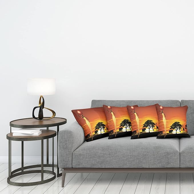 Ambesonne Elephant Throw Pillow Cushion Case Pack of 4, Woman and Wild Landscape - Image 3