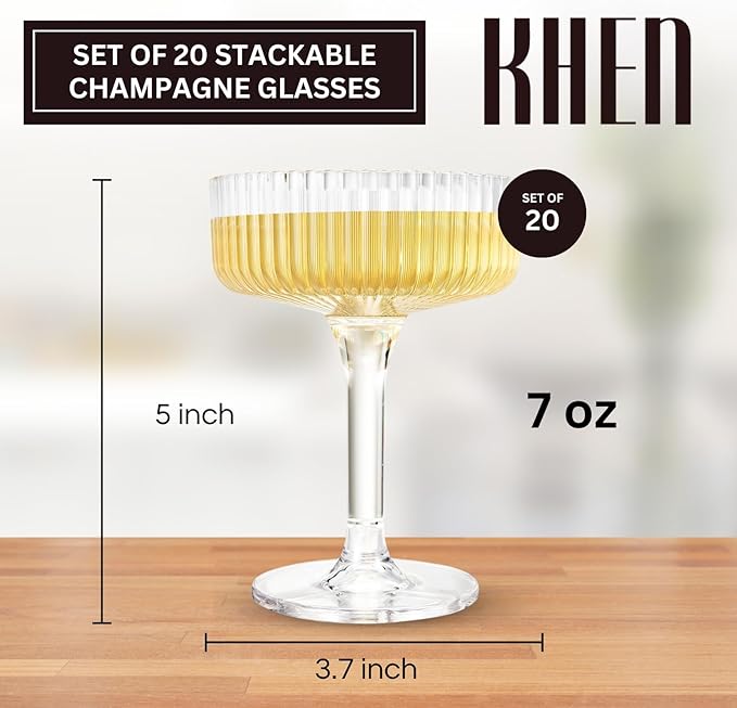 Premium ACRYLIC Champagne Tower Kit | 20 Stackable 7 oz Plastic Coupe Flutes | - Image 2